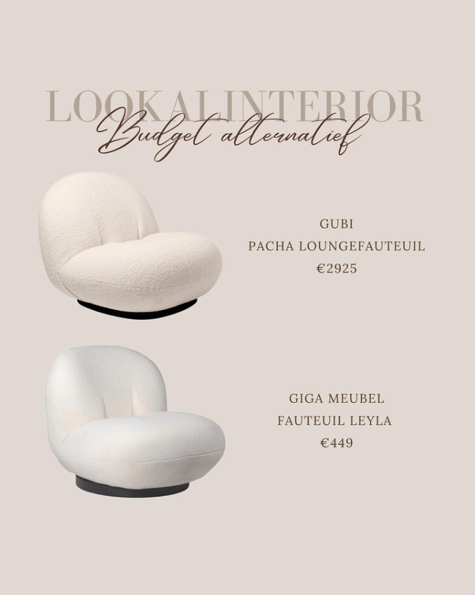 Lookalike interier - Gubi vs Giga meubel fauteuil